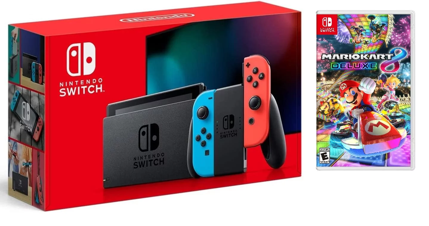 Nintendo Switch w/Neon Blue & Neon Red Joy-Con with Mario Kart 8 Deluxe Game