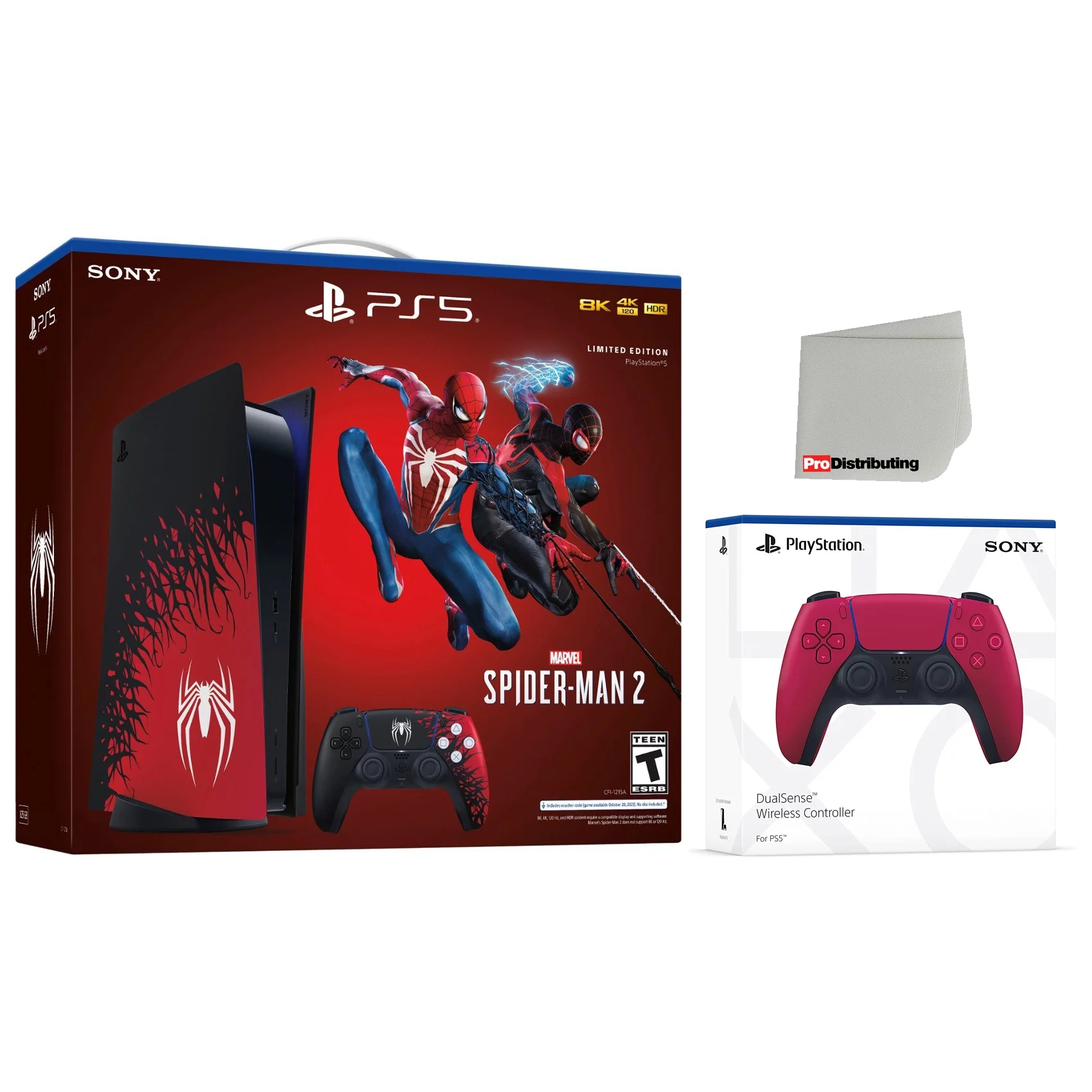 Sony PlayStation 5 Disc Marvel’s Spider-Man 2 Bundle with Extra Red Controller Bundle and Cleaning Cloth
