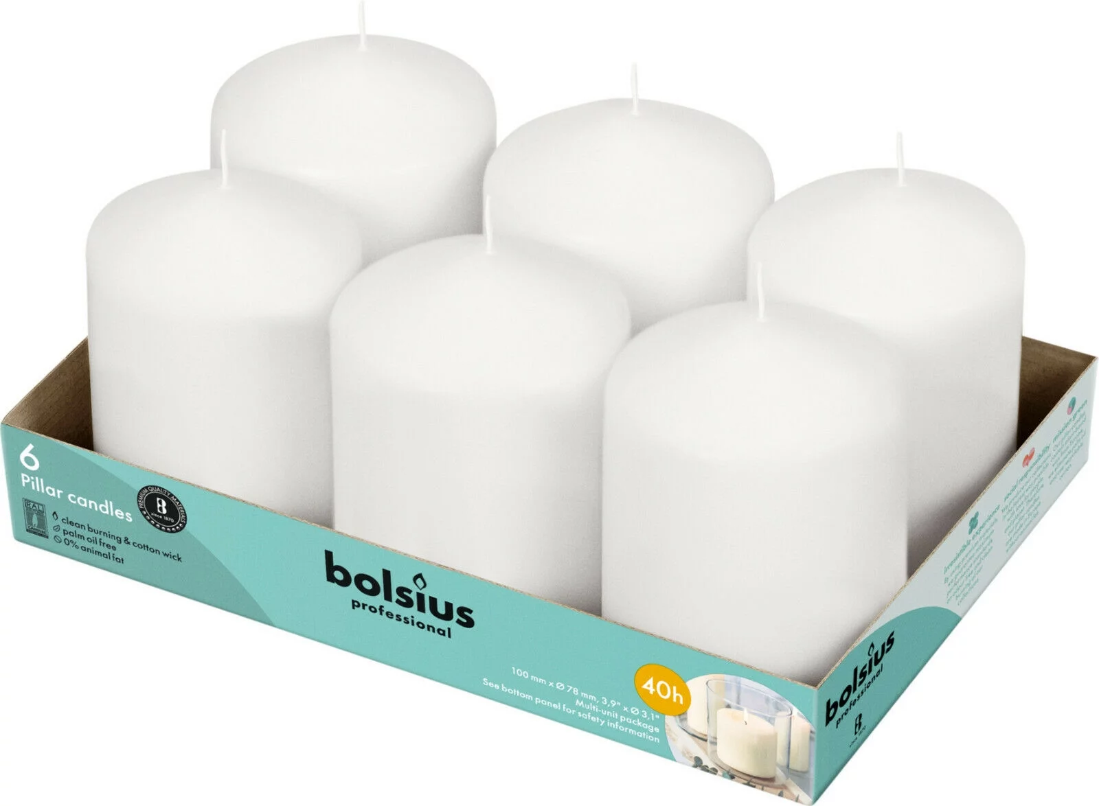 Bolsius White Pillar Candles Thick 3X4