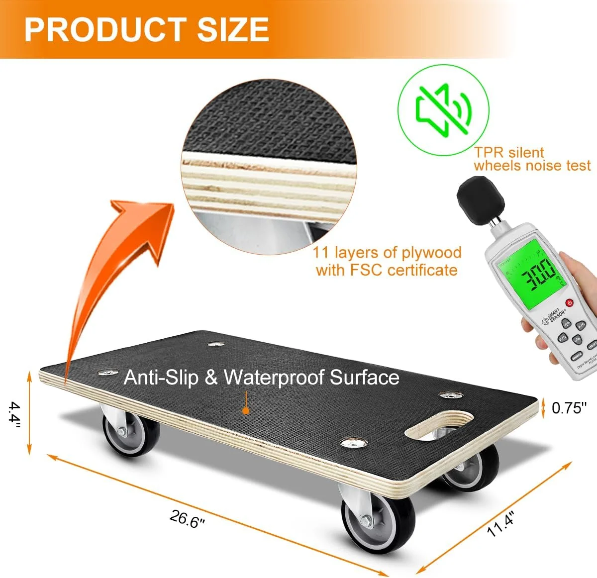 2Pcs Rectangle Wood Platform Dolly, 550 lbs Load Capacity Heavy Duty Wood Furniture Dolly, Multifunctional Movers Carrier with 4 Wheels for Carrying Heavy Objects Such As Furniture