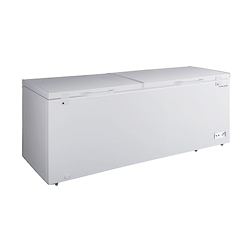 Hamilton Beach Chest Deep Freezer - White, GARAGE READY Food for Large Family, Storage Basket, Space-Saving Flat Back, Stay-Open Lid, Front-Access Drain, for Basement, Laundry Room, Cottage