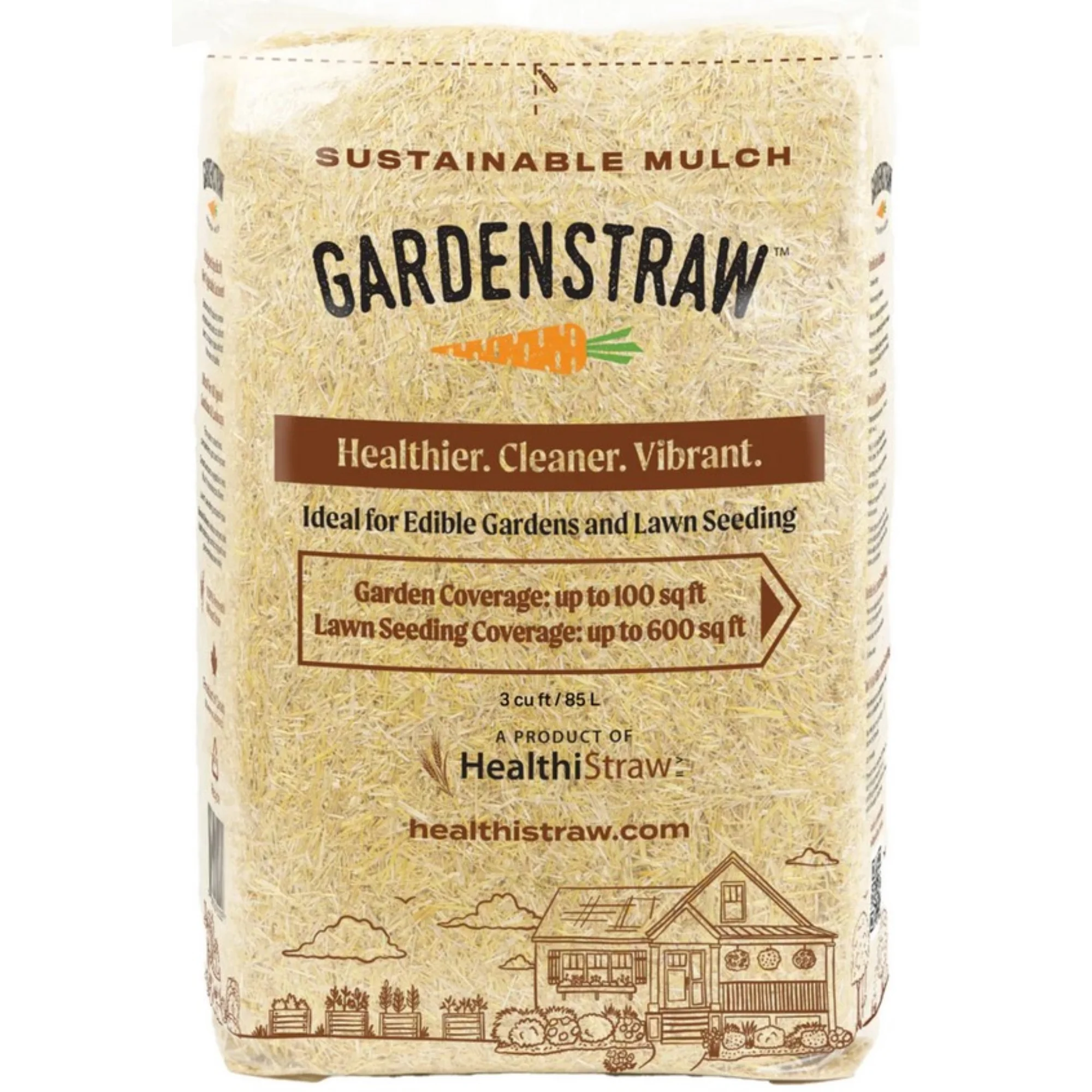 HealthiStraw GardenStraw Clean Premium Straw Mulch for Gardening, Lawn Seeding and Composting, 3 Cu Ft (Garden Coverage 100 sq ft)