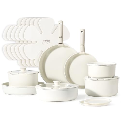 CAROTE 17pcs Pots and Pans Set Non Stick, Nonstick Cookware Set with Removable Handle,RV Kitchen Set, Detachable Cookware Set, Oven Use, Camping Use, Midnight Black