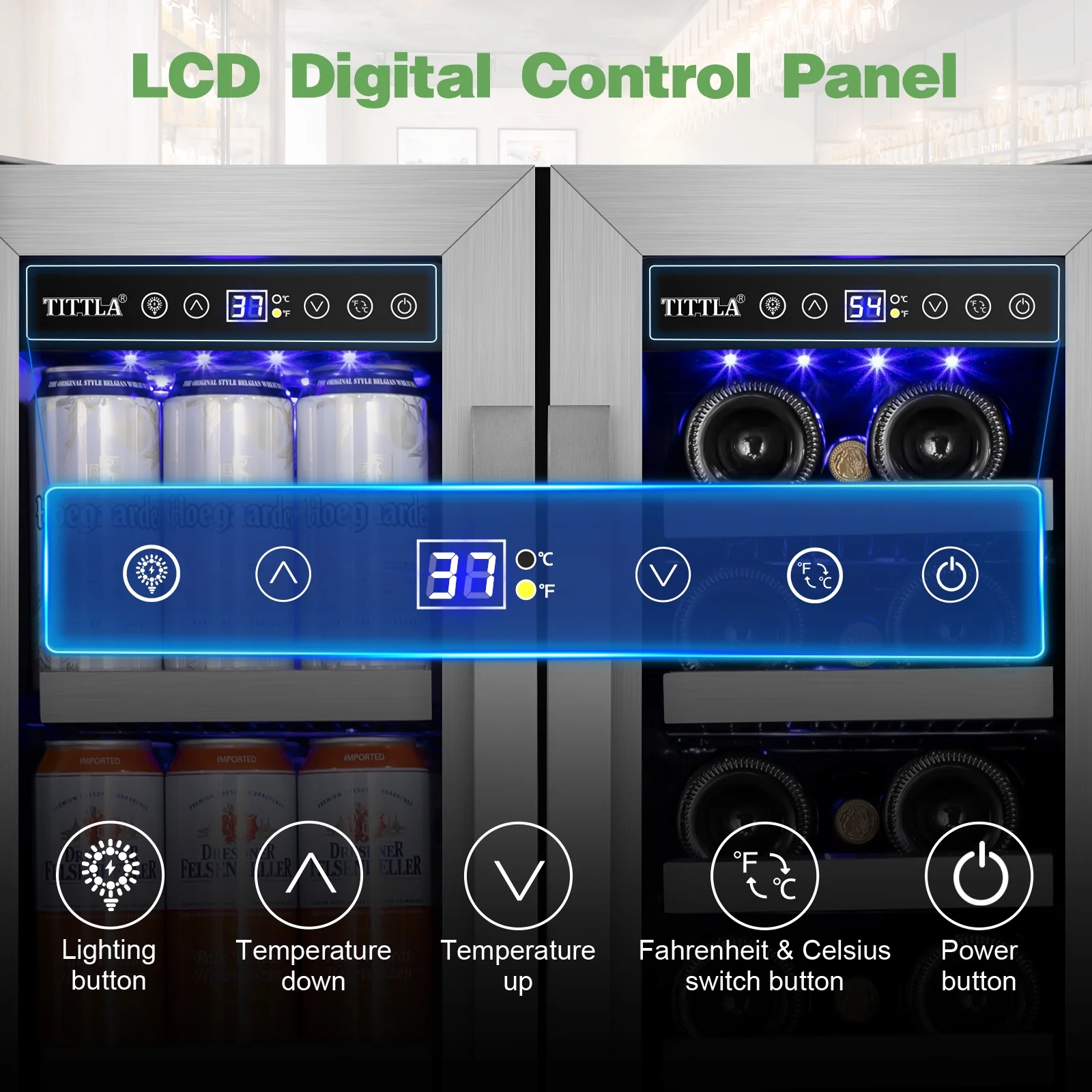 Tittla 24' Built in Wine Cooler Beverage Cooler 18-Wine Bottles and 57 Cans Dual Zone Wine Refrigerators, Two Door Handles