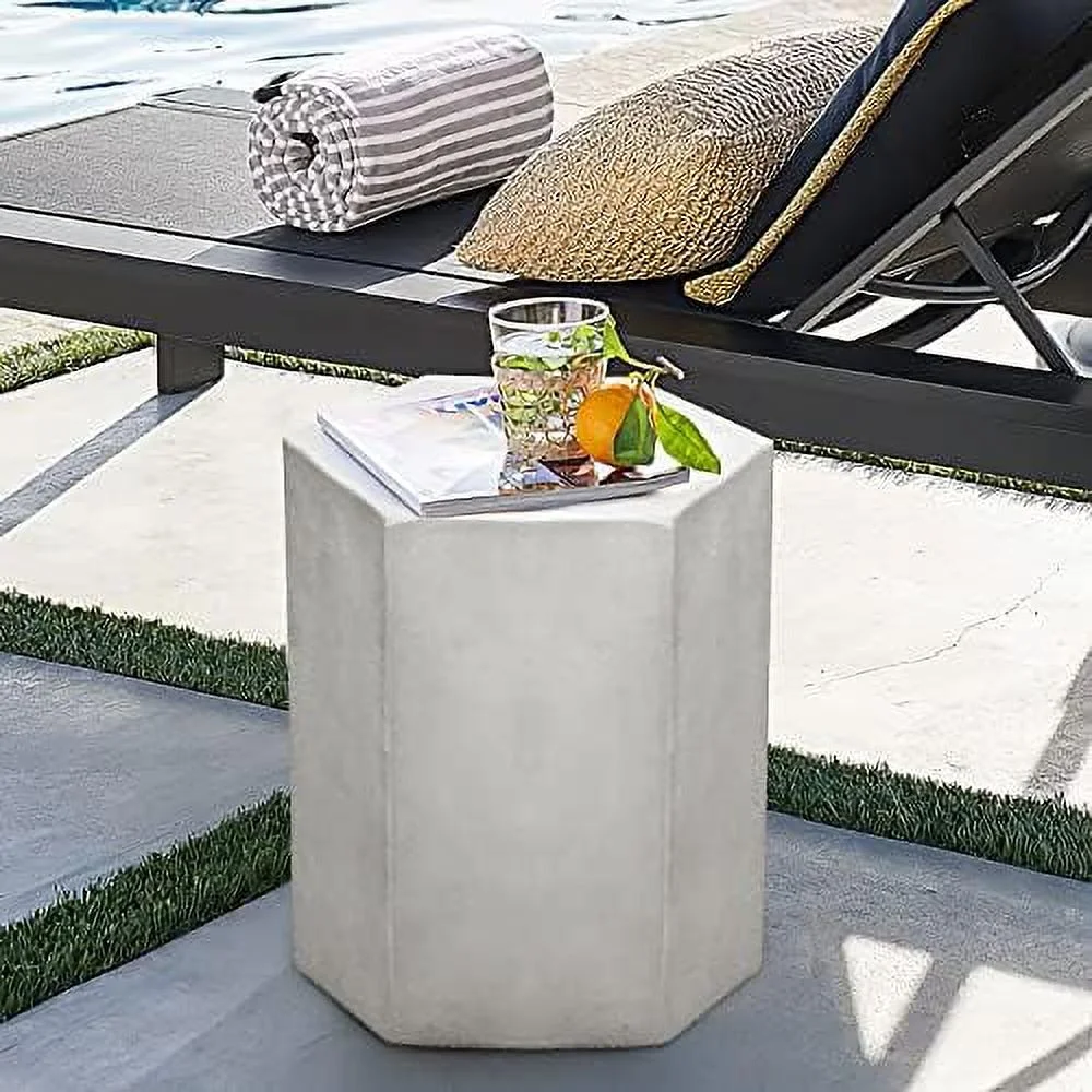 TJUNBOLIFE Concrete Accent Table  Hexagon Patio  14.5''Wx16''H  Modular Design Indoor Outdoor End Table  Light Grey