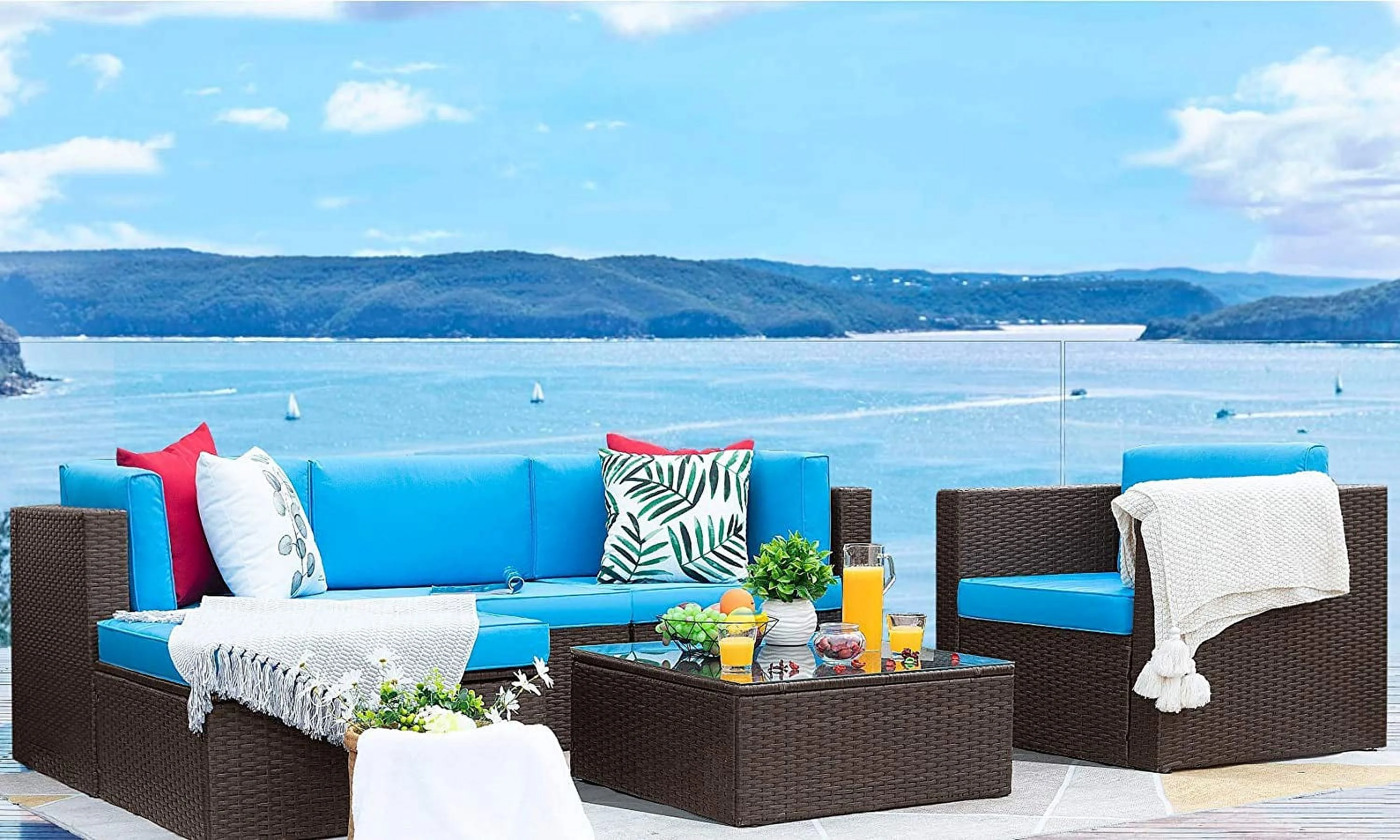 Popular 6 Pieces Patio Furniture Set Outdoor Sectional Sofa Outdoor Furniture Set Patio Sofa Set Conversation Set with Cushion and Table (Beige)