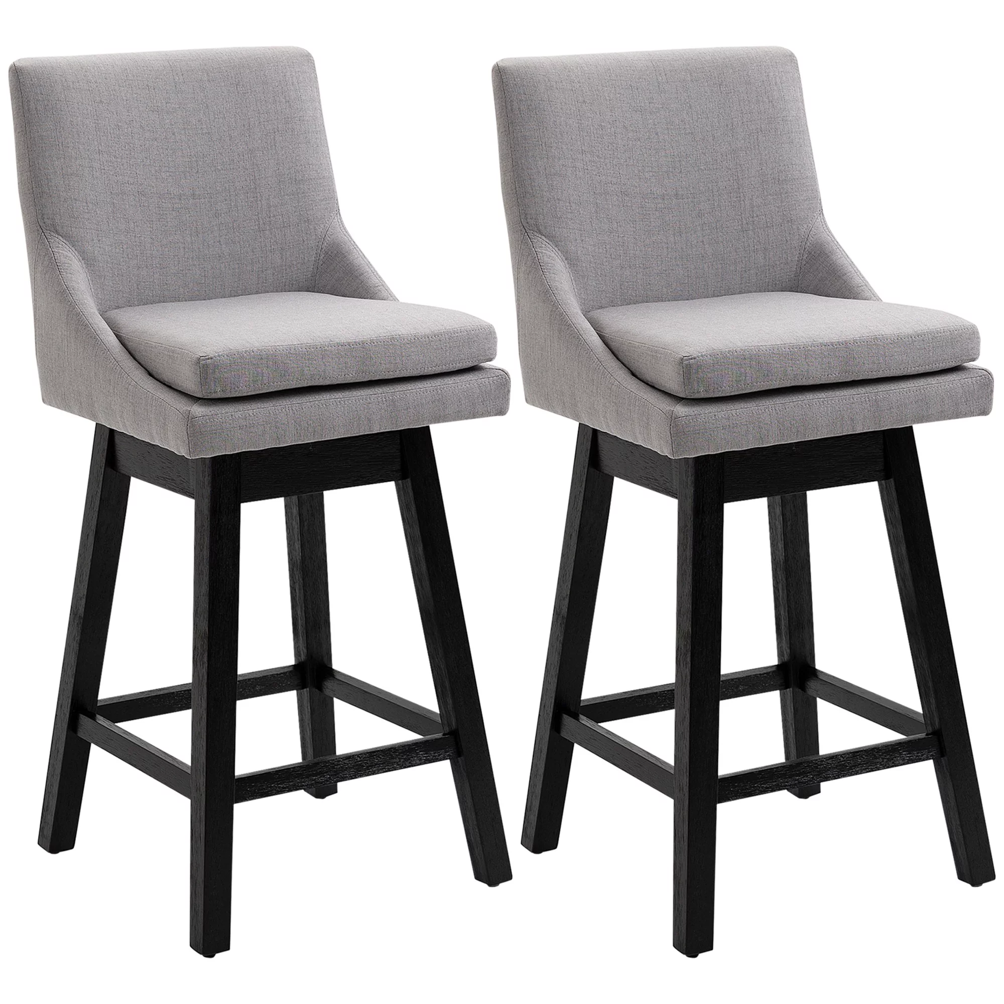 HOMCOM Bar Height Bar Stools Set of 2, Armless Upholstered Swivel Barstools Chairs with Soft Padding Cushion and Wood Legs, Light Gray