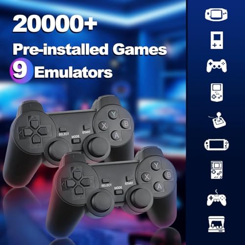 ZHQQ Wireless Retro Game Console Stick Built in 20,000+ Classic Games 4K HDMI Output Nostalgia Gaming Stick with 15 Emulators and Dual 2.4G Wireless Controllers 64GB Memory Card Included