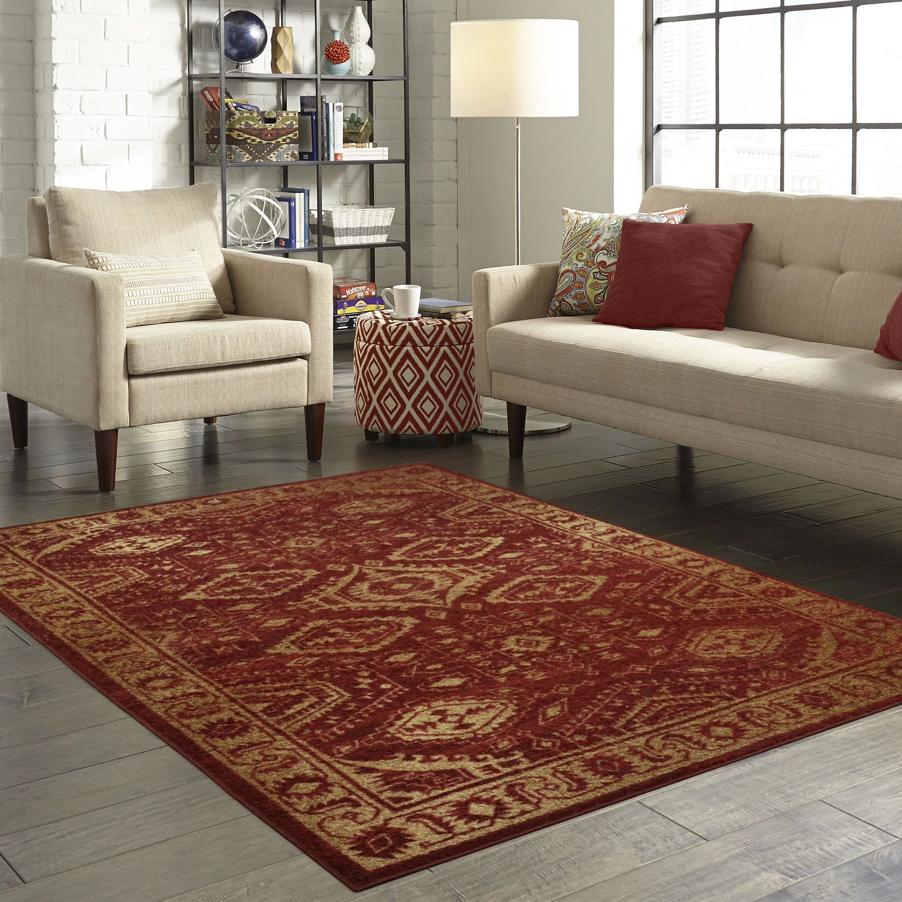 Maples Rugs Global Arya Indoor Living Room Area Rug, Red|Gold, 5' x 7'