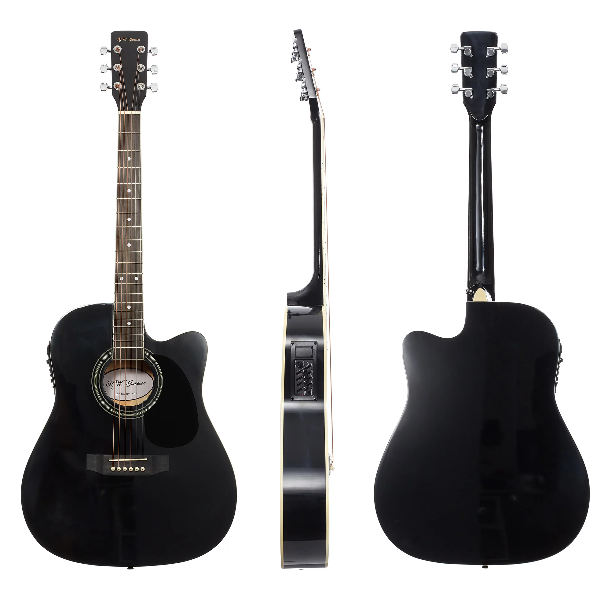 Jameson 41-Inch Full-Size Acoustic Electric Guitar with Thinline Cutaway Design, Black