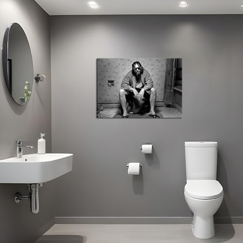 Funny Bathroom Wall Art Set of 2 - Black and White Vintage Humor Bathroom Wall Decor, Dumb And Dumber Movie Posters Bathroom Art, Funny Bathroom Decor Canvas Wall Art 12x16in Framed