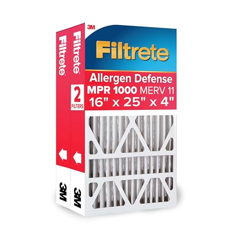 Filtrete 20x25x4, AC Furnace Air Filter, MPR 1000 DP, Micro Allergen Defense Deep Pleat, 2-Pack (actual dimensions 19.88 x 24.63 x 4.31)