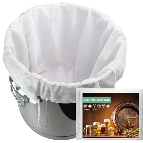 Brew Bags Extra Large Reusable 2 Pack 250 Micron Fine Mesh Bag for Fruit Cider Apple Grape Wine Press Drawstring Straining Brew in a Bag (2 pack-22×26