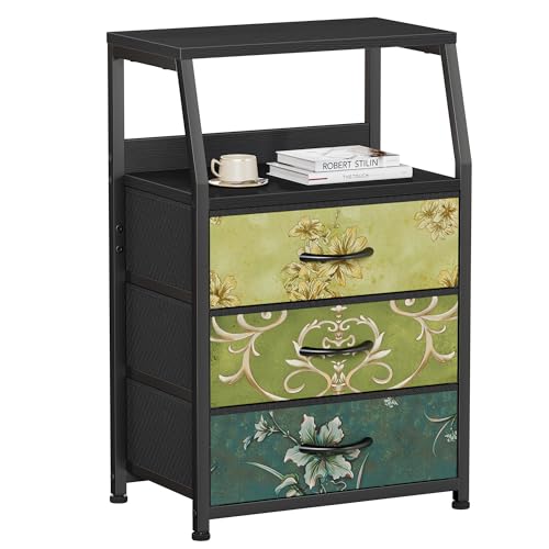 Furnulem White Dresser with 5 Drawers, Vertical Storage Tower Fabric Dresser for Bedroom, Hallway, Entryway, Nursery, Closet Organizer, Nightstand Bedside Table Furniture, Sturdy Steel Frame, Wood Top