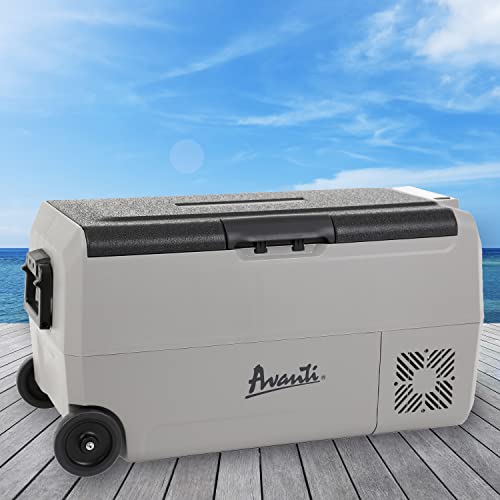 Avanti Cooler Portable Refrigerator and Freezer with 36 Liter Capacity, Adjustable Zone Separation, Easy-Pull Rolling Design, LED Lights, AC/DC,