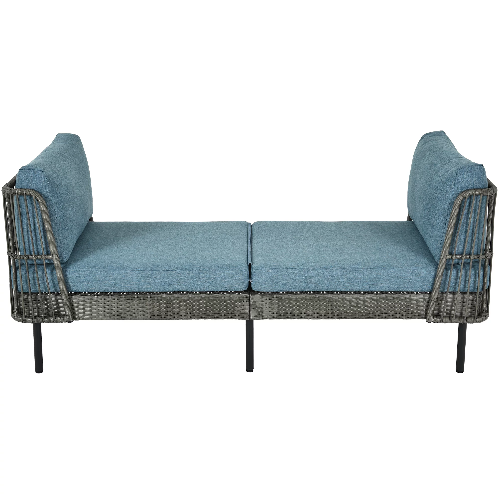 DWVO 74in Outdoor Daybed Wicker Patio Sofa Bed With Thickness Cushion Indoor Bed Lounger for Balcony Garden Deck Lawn - Blue