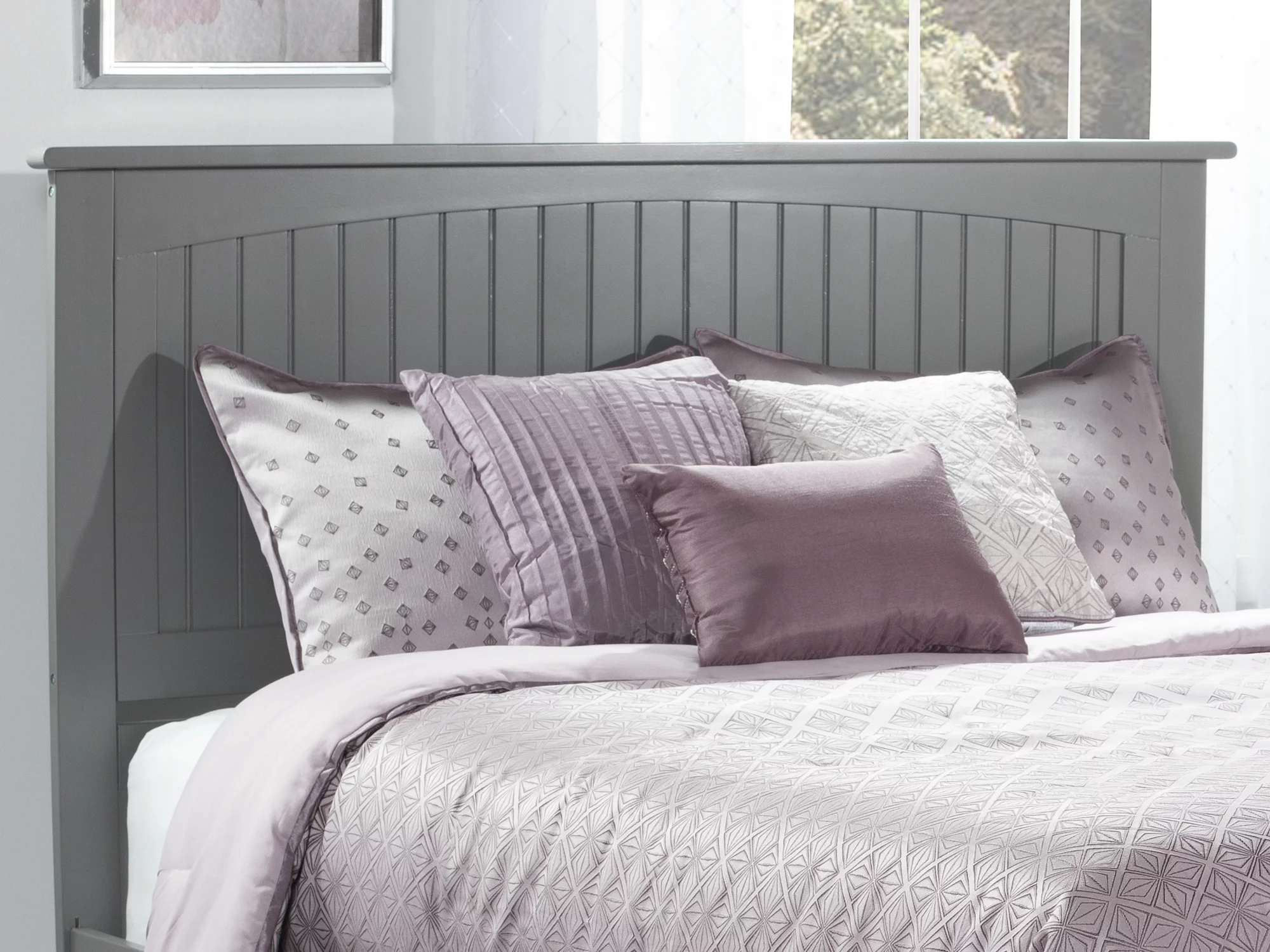 AFI Nantucket Queen Wood Panel Headboard with Device Charger in Gray