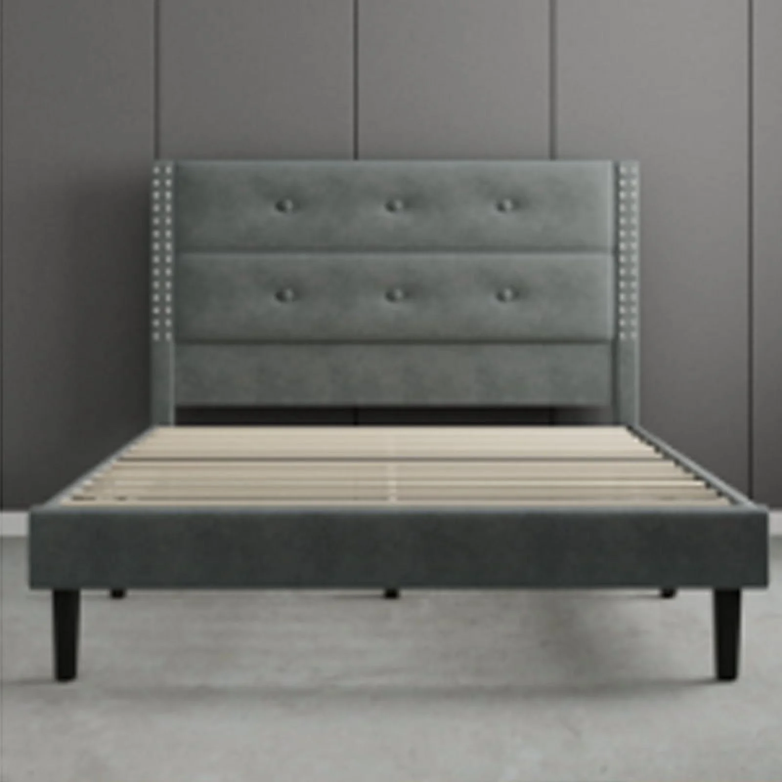 Queen Modern Velvet Upholstered Platform Bed Frame with Button Tufting Headboard, Solid Wood Slats Support, Suitable for everyone,Black