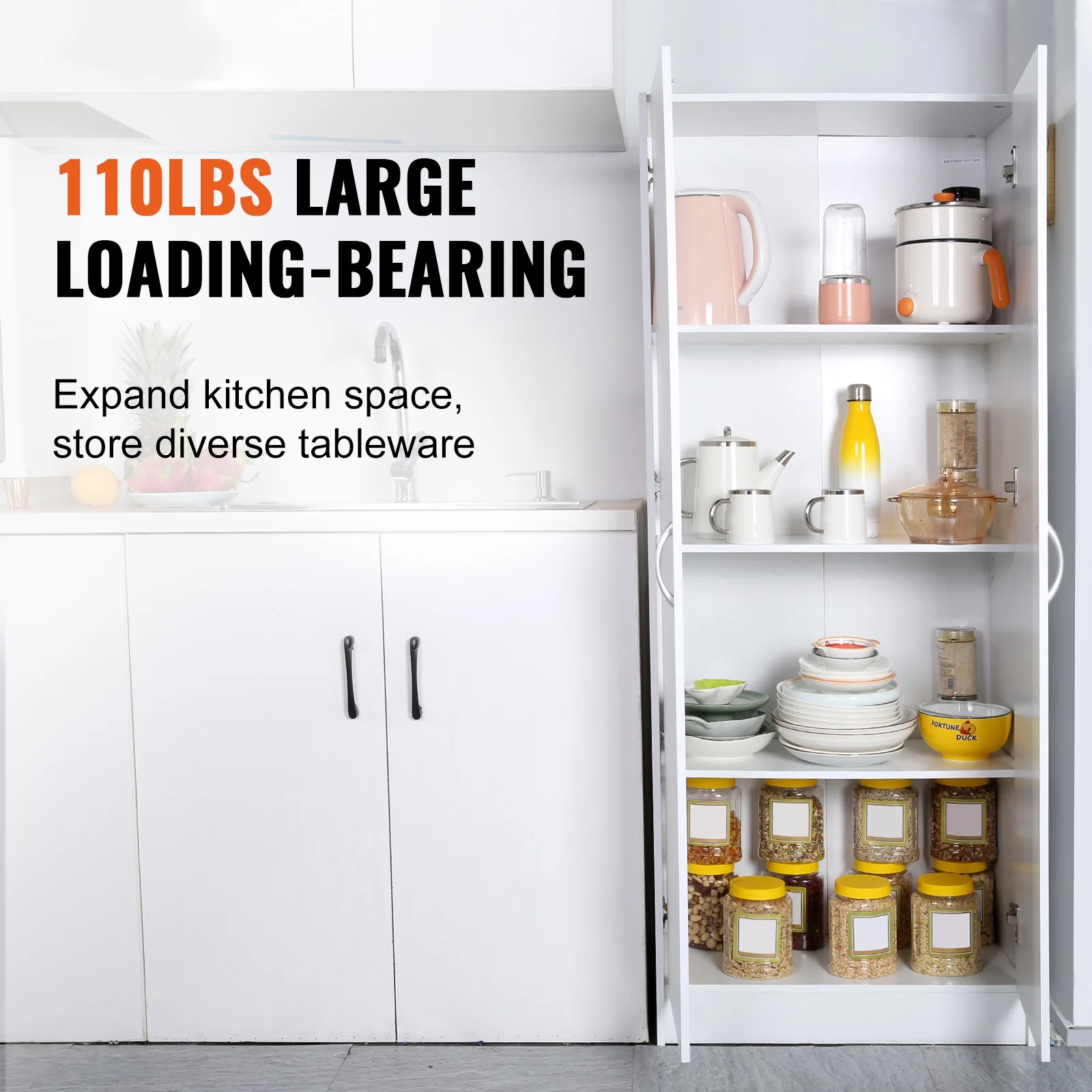 BENTISM Kitchen Pantry Cabinet with Doors and Adjustable Shelves 60