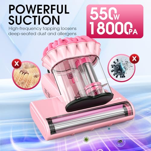 Belife M8 Mattress Vacuum Cleaner, Anti-allergen Bed Vacuum Cleaner with UV & Hot Air & High Heating, 550W 18Kpa Powerful Suction Double-Cup Handheld Vacuum for Bed, Couch, Sofa, Corded (Blue)