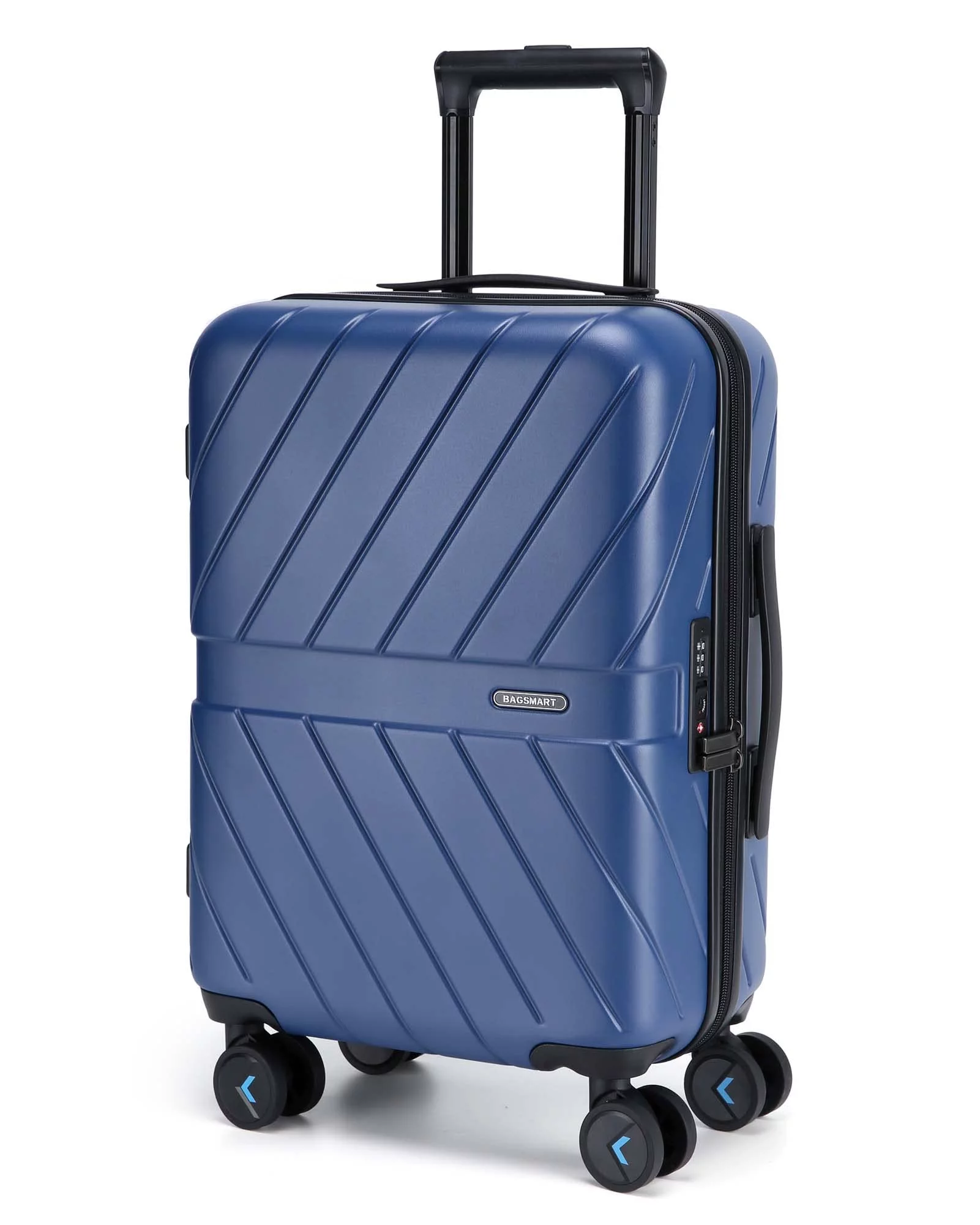 BAGSMART Hardside Carry On Luggage, 22x14x9 Airline Approved Checked Luggage, 1OO% PC Hardshell Lightweight Suitcase with Spinner Wheels & TSA Lock for Men Women, Nvy Blue