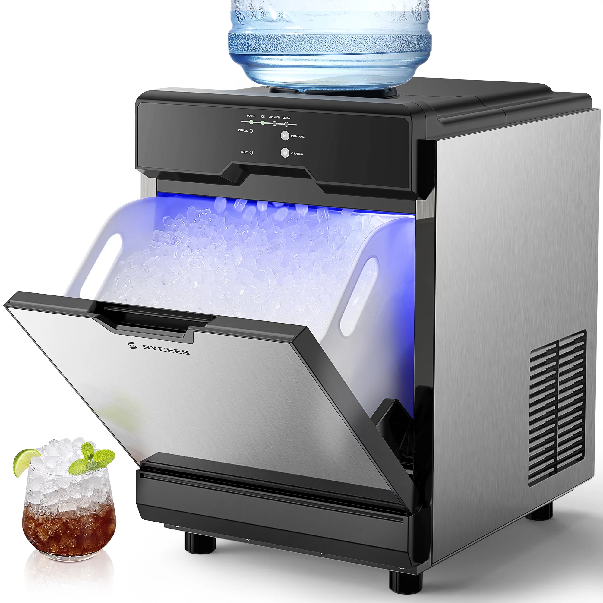 SYCEES Nugget Ice Maker Countertop, 55lbs/24h, 13lbs Storage, Sonic Ice Ready in 7 Mins, 2 Ways to Add Water, Self-Cleaning Pellet Ice Machine for Home, Office, Bar, Cafe, Restaurant, Commercial Use