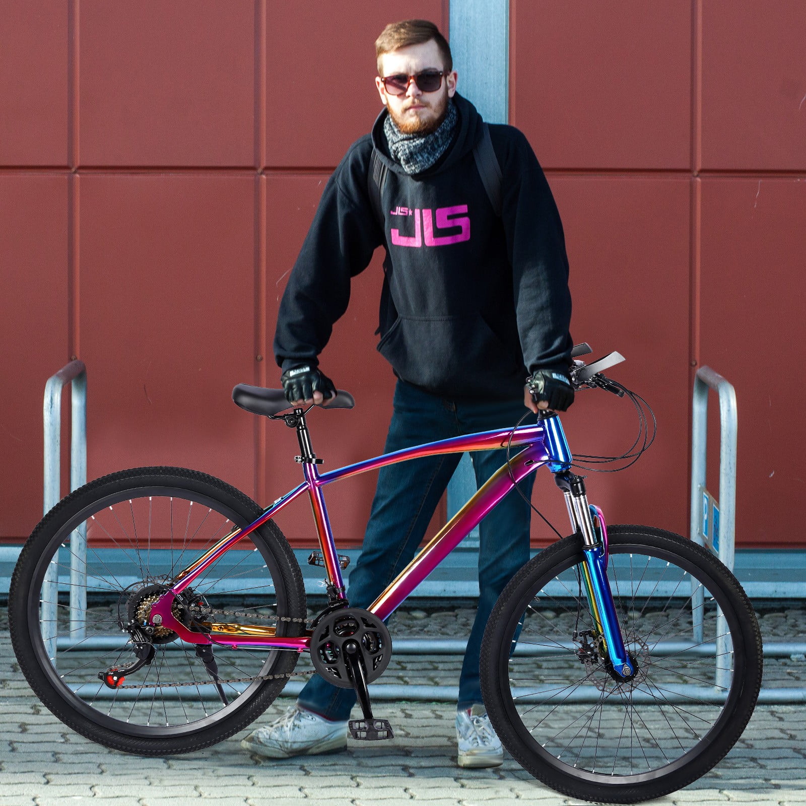 HALJEN 27.5-inch Mountain Premium Bike, 21-speed Dual Disc Brakes, Men's and Women's Mountain, City Bike, High-strength Steel Dazzling Color Frame,Anti-slip in rainy