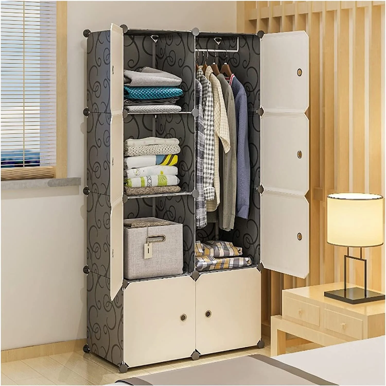 HOOMHIBIU Wardrobe Closet Portable Wardrobe Closets White Bedroom Armoire Clothes  Organizer 29.5" L X 18.5" D X 57.8" H (8-Cube) Wardrobe Closet