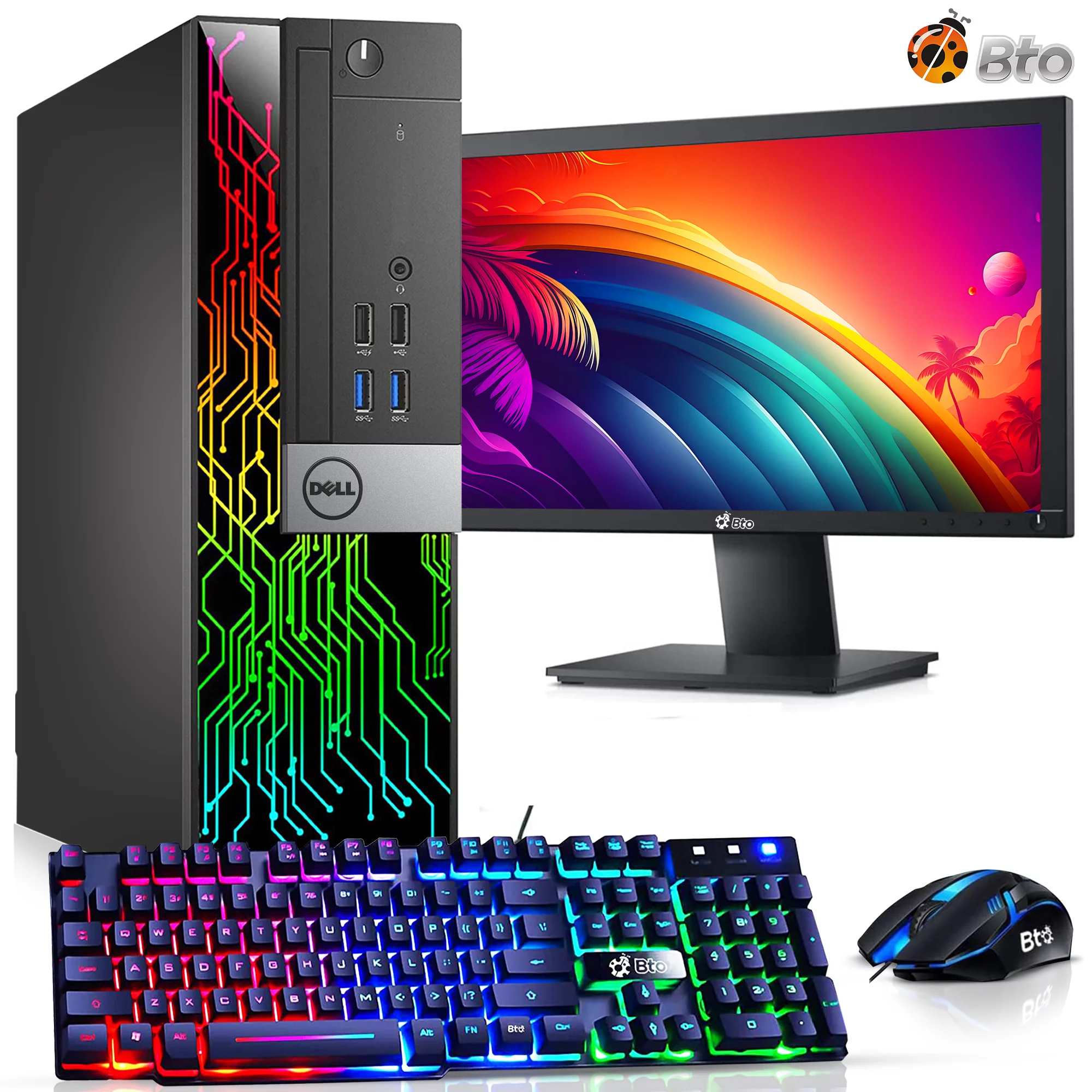 Restored Dell OptiPlex Desktop Computer PC with RGB lights, Intel i5 Quad-Core 6th Gen. Processor, 8GB Ram, 256GB SSD, 22 inch Monitor, BTO RGB Gaming Keyboard & Mouse, WiFi, Windows 10 Pro (Renewed)