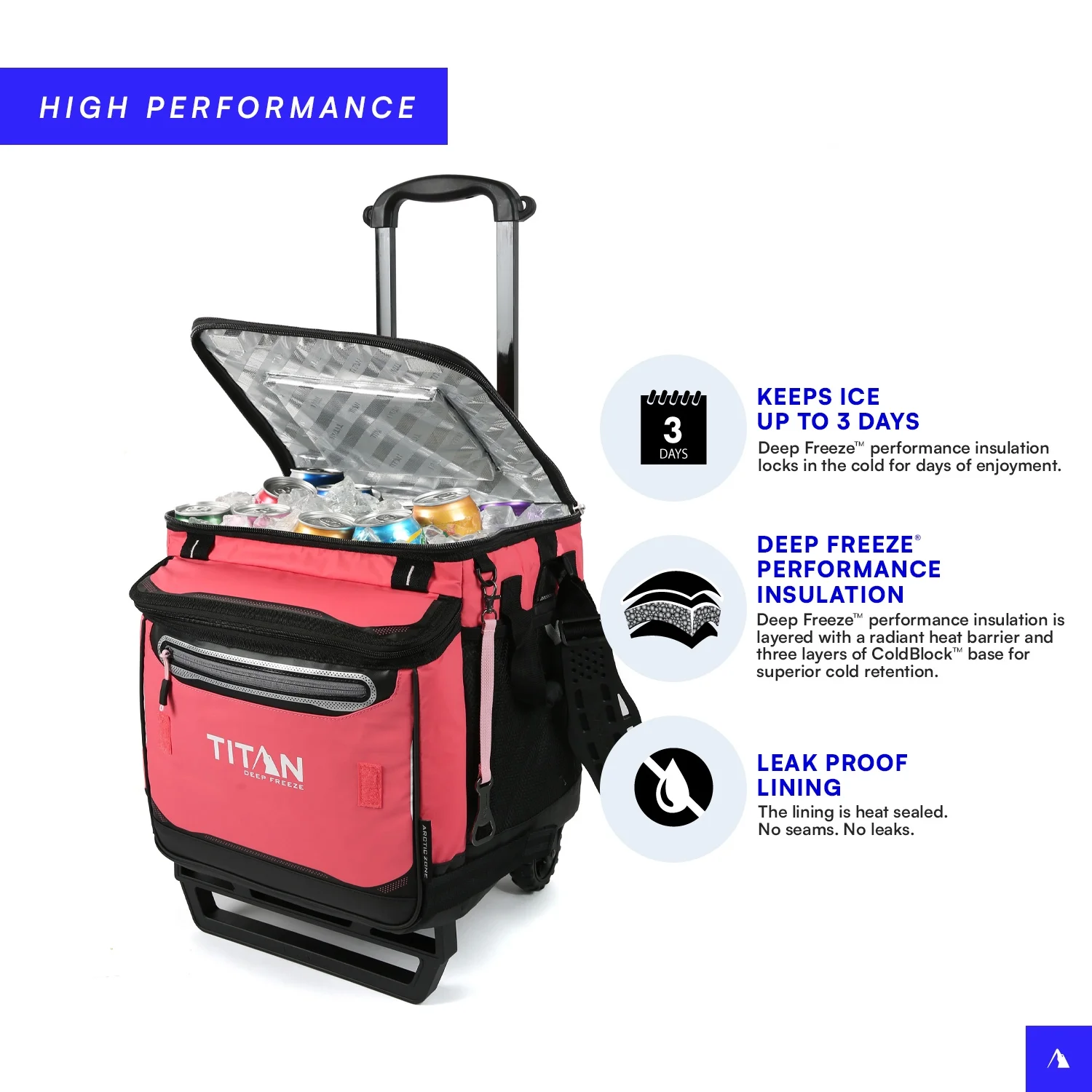 Arctic Zone® Titan Deep Freeze® 60(50+10) Can/40 Quart Wheeled Cooler - Coral Reef