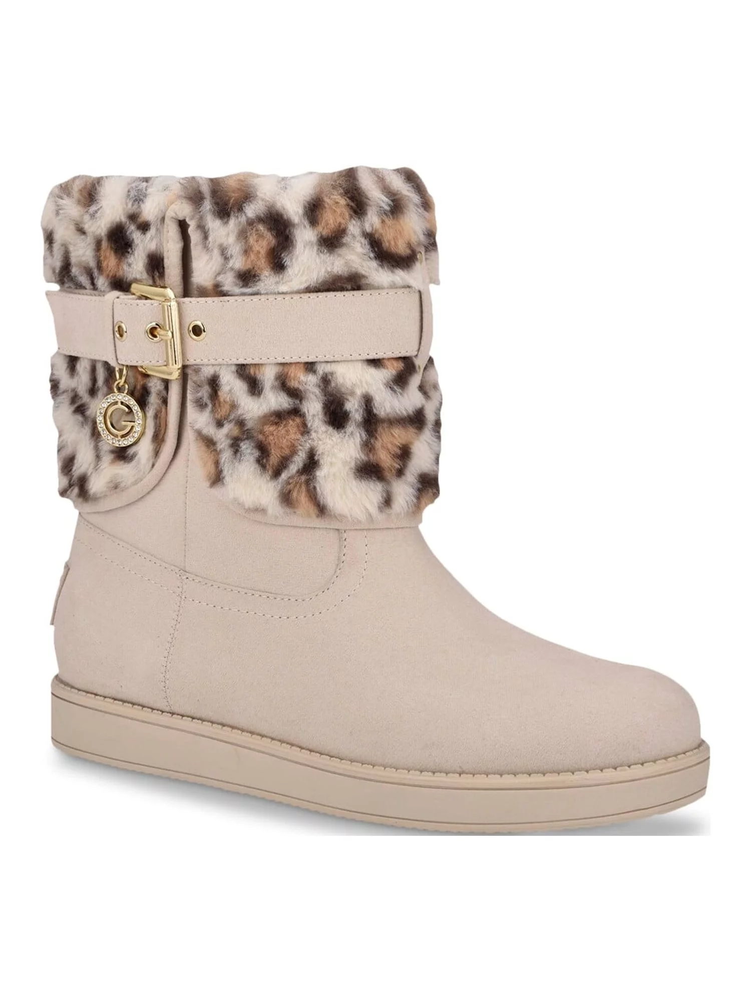 GBG LOS ANGELES Womens Beige Animal Print Buckle Accent Cushioned Adlea Round Toe Snow Boots 5.5