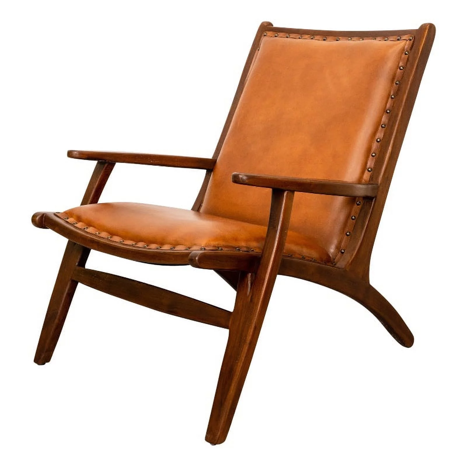 Margot Mid Century Furniture Style Cognac Tan Leather Comfy Armchair