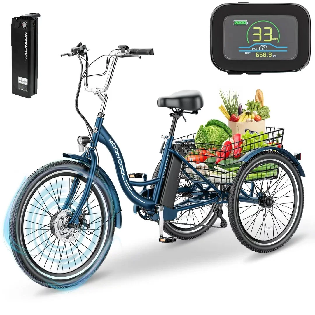 24 Inch Adult Electric Tricycles 3 Wheel Electric Bike, 15.5 mph 350W Electric Trikes for Seniors，7-Speed & 4 Adjustable Riding Modes Electric Tricycle with 36V Removable Lithium Battery,24Inch
