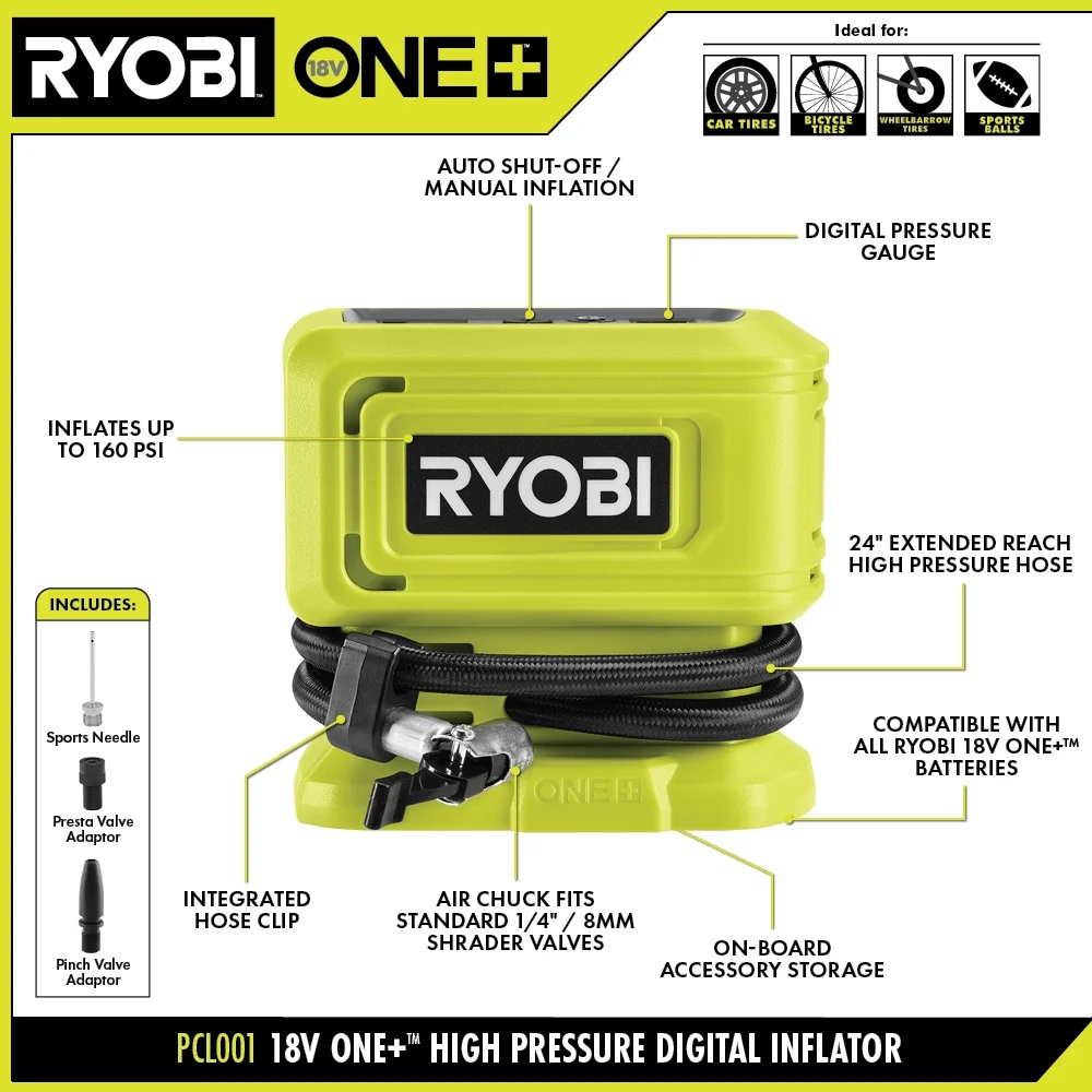 Ryobi One+ 18V High Pressure Digital Inflator (Tool Only)