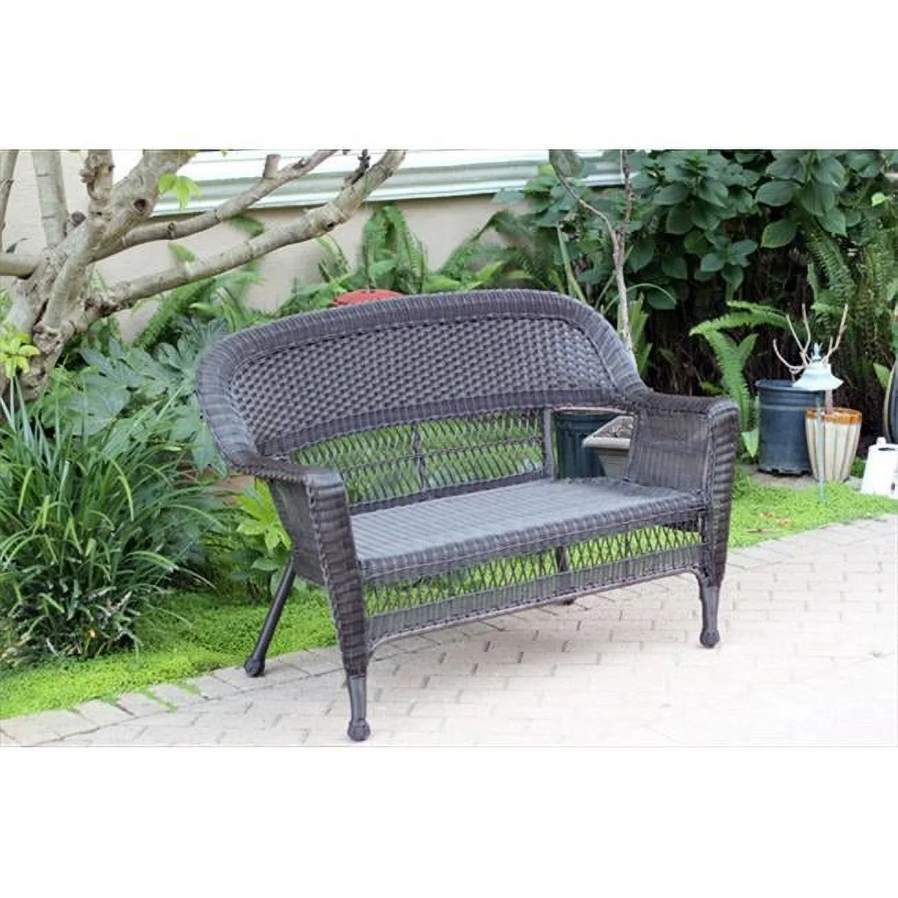 Jeco W00202-LE Espresso Wicker Patio Love Seat