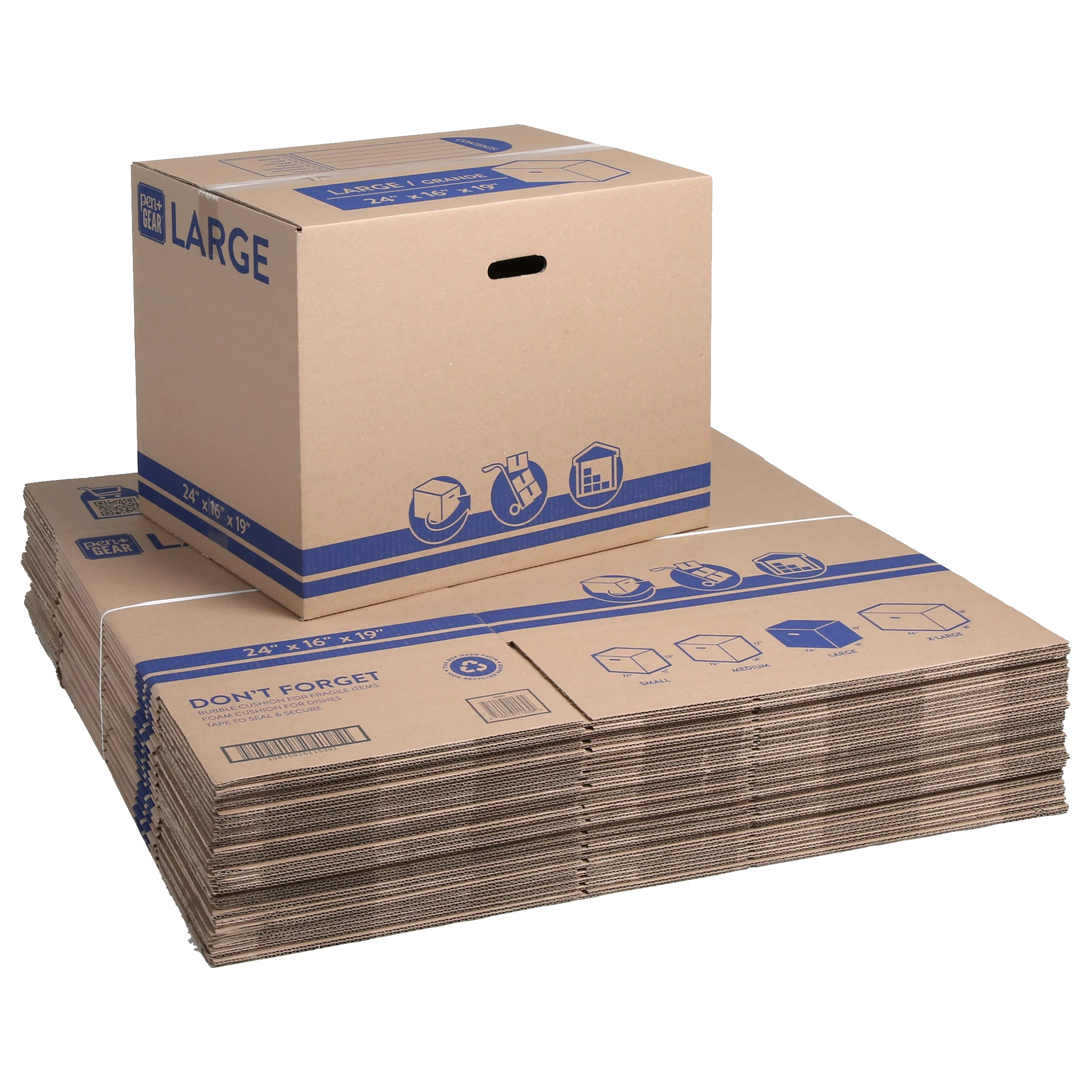 Pen+Gear Large Recycled Moving and Storage Boxes, 24 in. L x 16 in. W x 19 in. H, Kraft, 25 Count