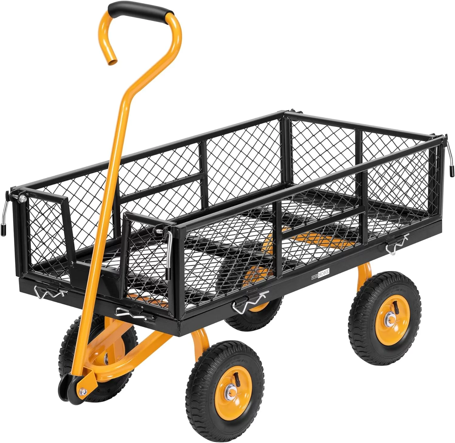 SPECSTAR Mesh Steel Garden Cart with Removable Sides and 4.10/3.50-4 inch Wheels, 550 Lbs Capacity (Black)