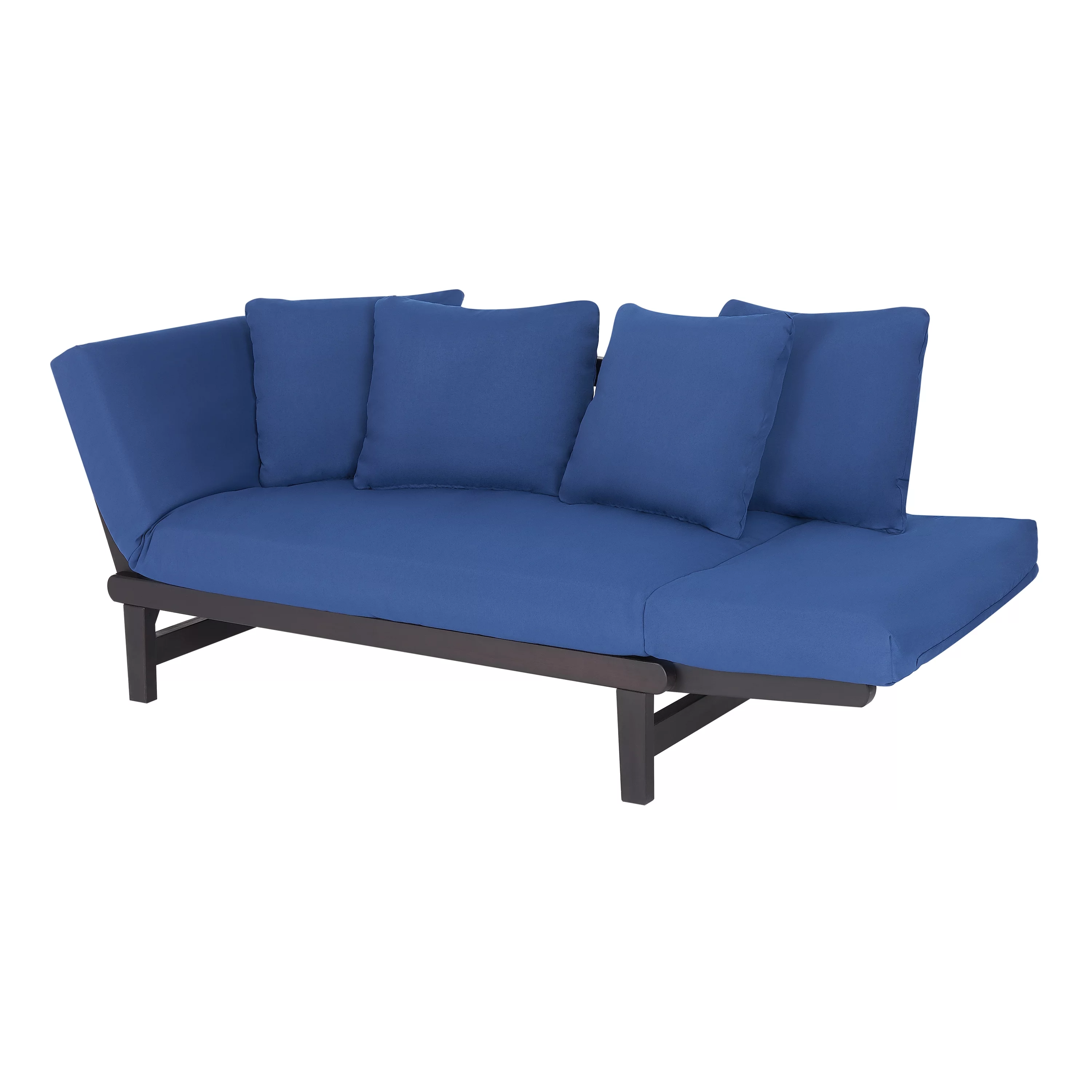 Better Homes & Gardens Delahey Convertible Wood Outdoor Sofa - Blue Cushions