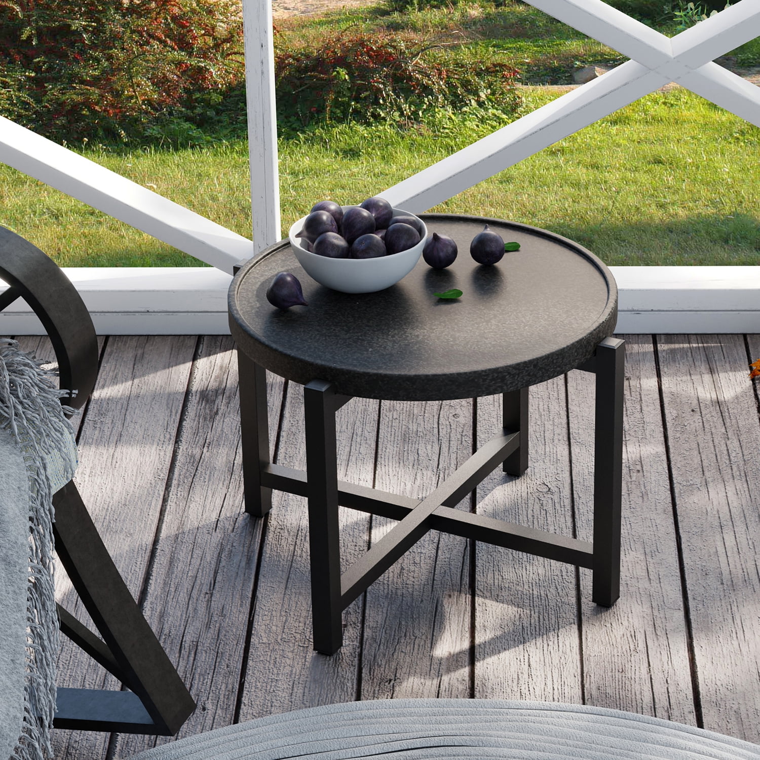 COSIEST Outdoor Dark Grey Concrete 21.6''W x 15.3''H Round Coffee Table