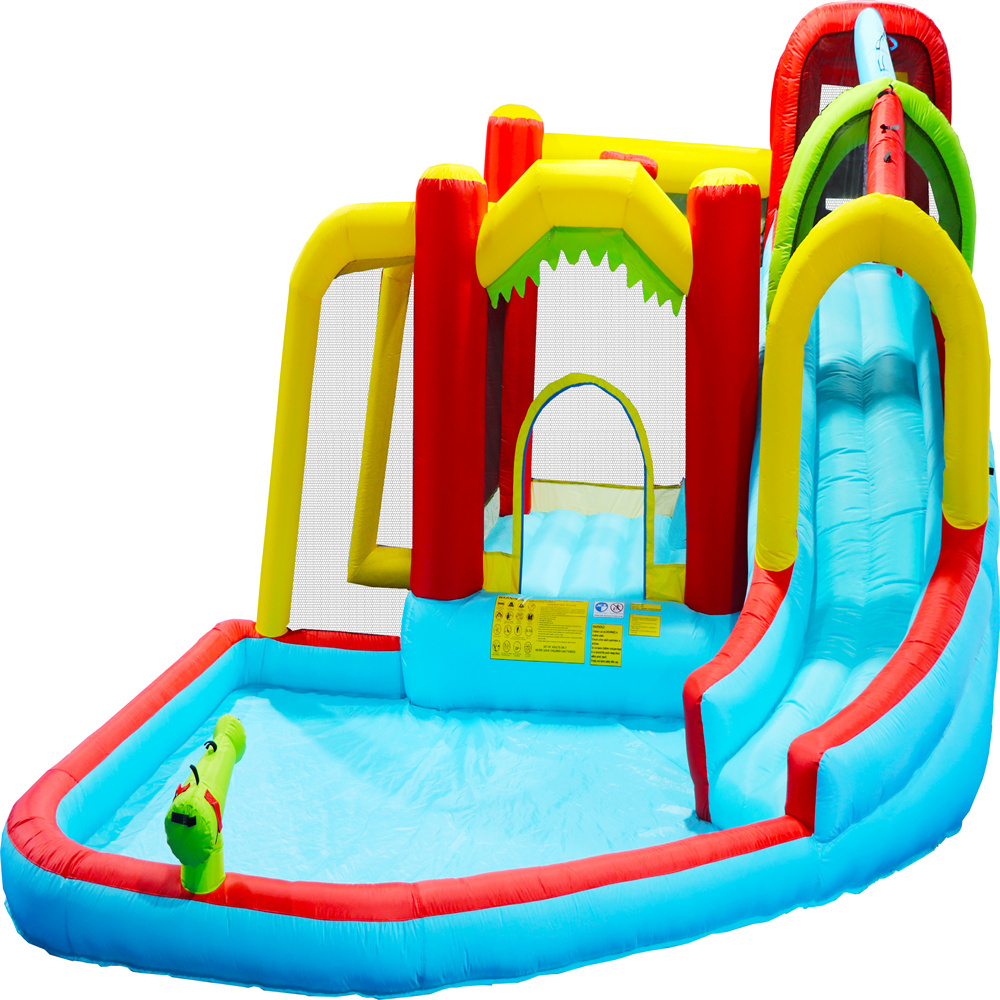 Inflatable Water Slide,7 in 1 Bounce House with Slide,Climbing Wall, Splash Pool, Basketball Rim,Outdoor Backyard Fun Toys for Kid,Blower Included