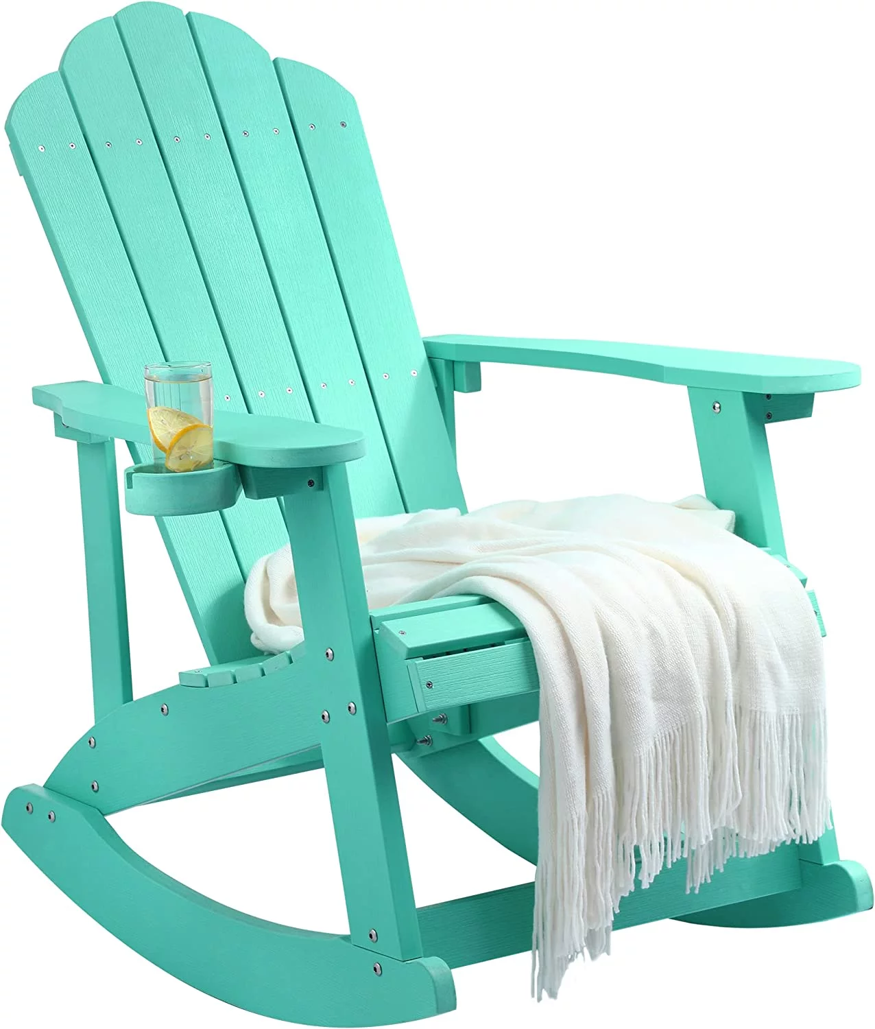YITAHOME Outdoor Rocking Adirondack Chair, Heavy Duty Plastic Rocking Chairs with Rotatable Cup Holder, Oversized Rocker Chair for Garden Lawn Yard Patio Deck Backyard Pool Porch Beach Fire Pit