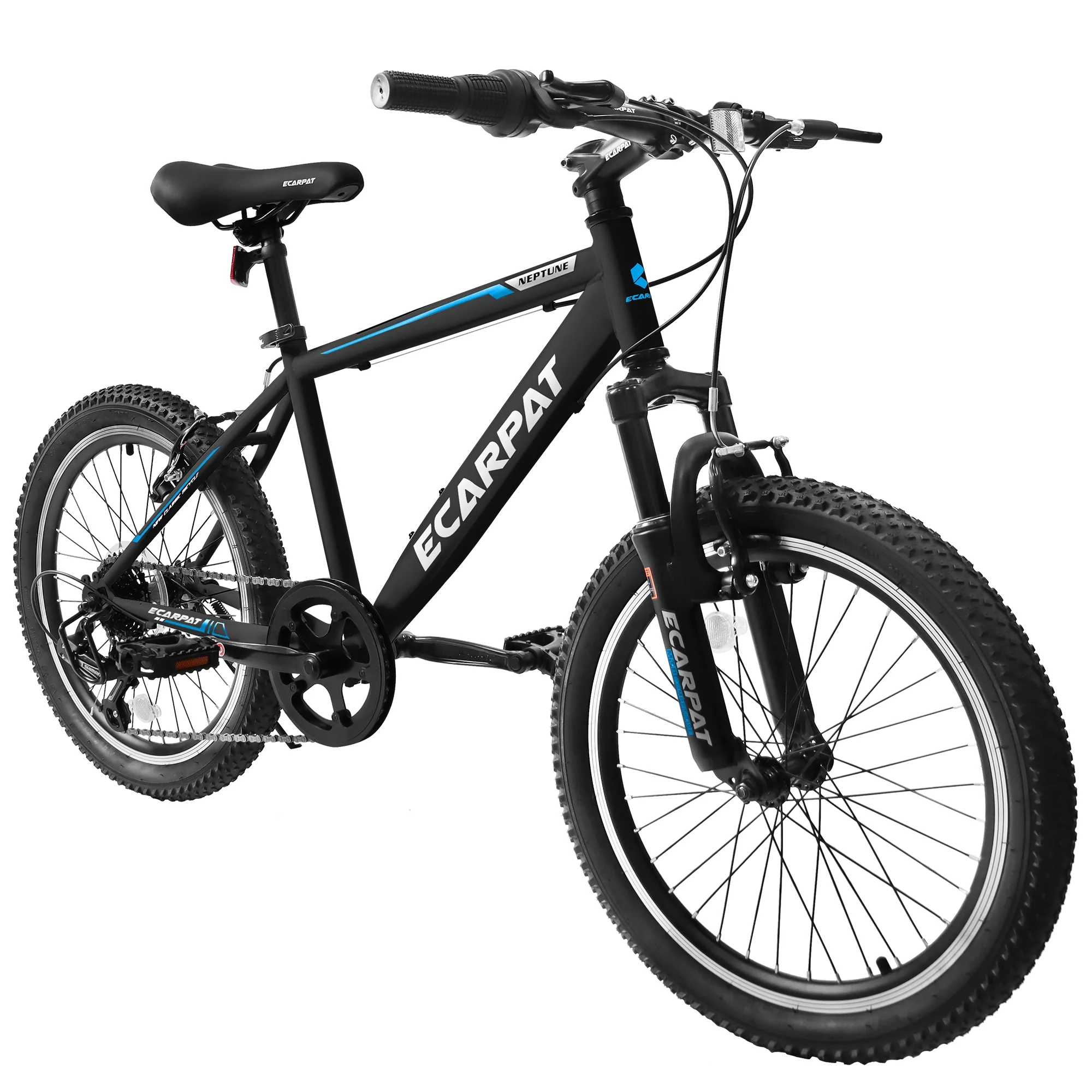20 Inch Kids Mountain Bike for Boys and Girls, 7 Speed Shimano Drivetrain, Disc Brakes, Fat Tire Youth Bicycles- Black