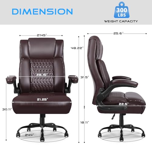 VITESSE Executive Office Chair,Heavy Duty Chair with Flip up Armrest,Ergonomic High Back Computer Gaming Chairs Home Office 400lbs, Big and Tall Office Chair with Lumbar Support（Black）