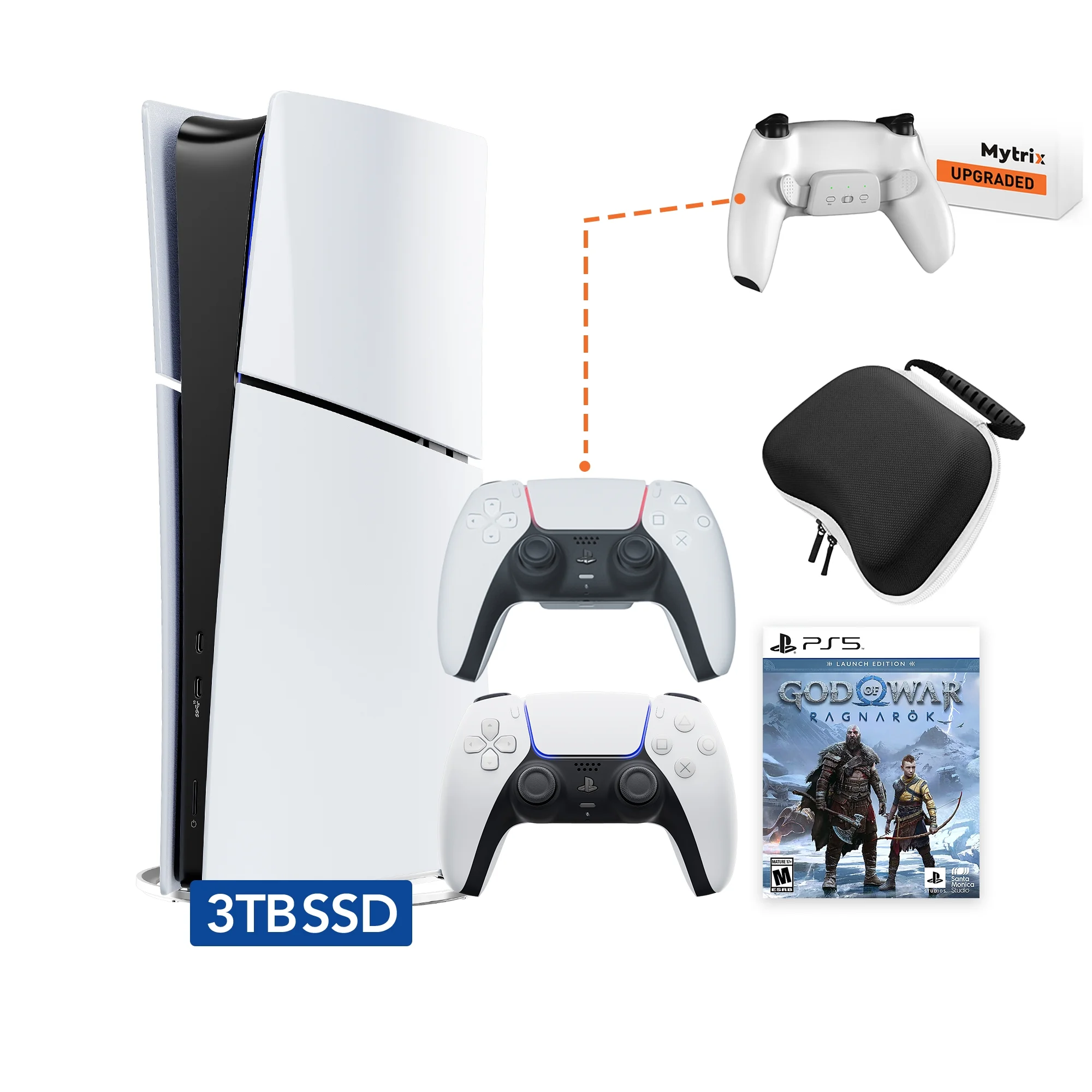PlayStation 5 Slim Digital 3TB SSD Edition God of War Ragnarok Bundle, an Additional Mytrix Upgraded PS5 Controller with Remappable Back Paddles and Turbo, Controller Case - PS5 Gaming Console