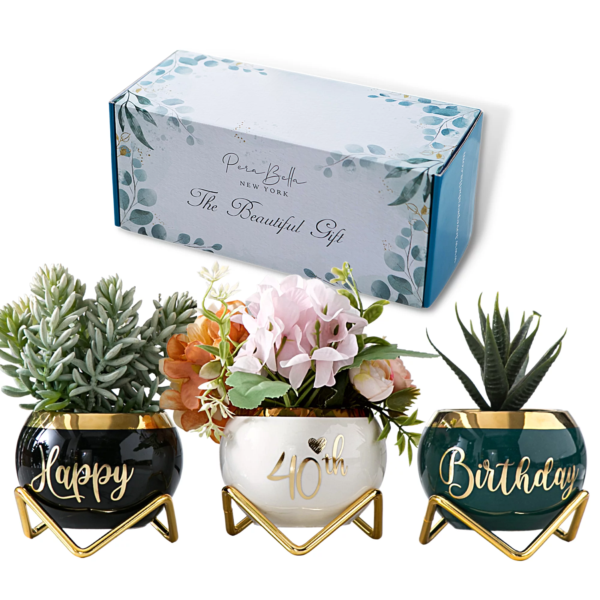 PeraBella 40th Birthday Gift for Women, Ceramic Planter Gift,3 Succulent Pots