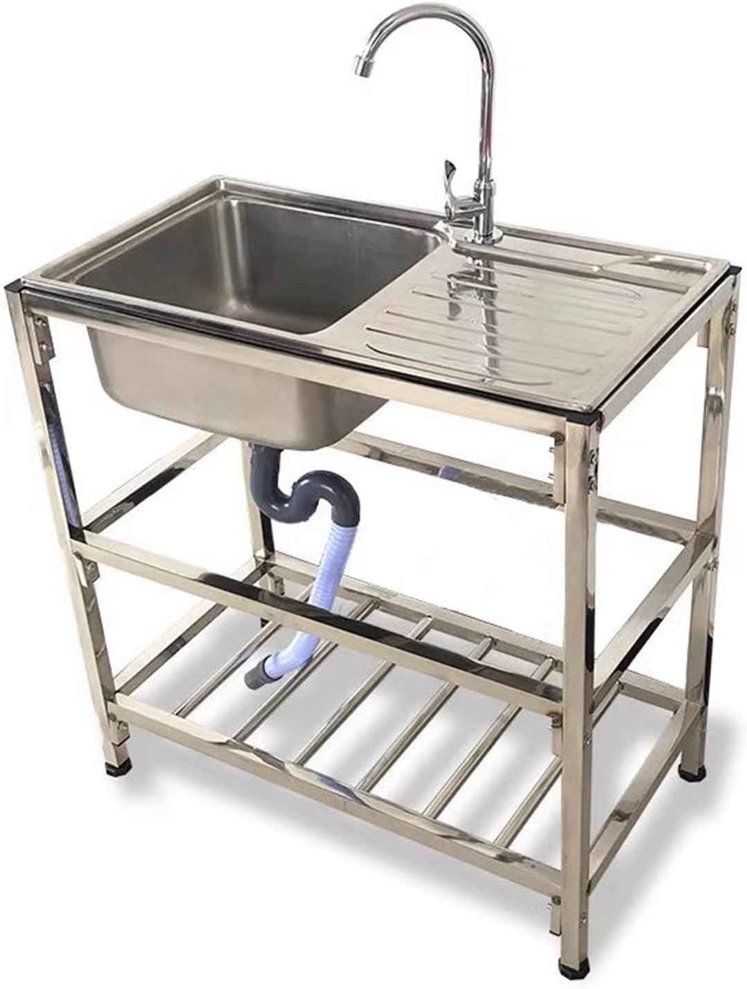 Free Standing Kitchen Stainless Steel Utility Sink Set with Faucet for Laundry Room/Backyard/Garage Portable Outdoor Camping Sink Laundry Sink Dish Washing Station with Hose Hook Up