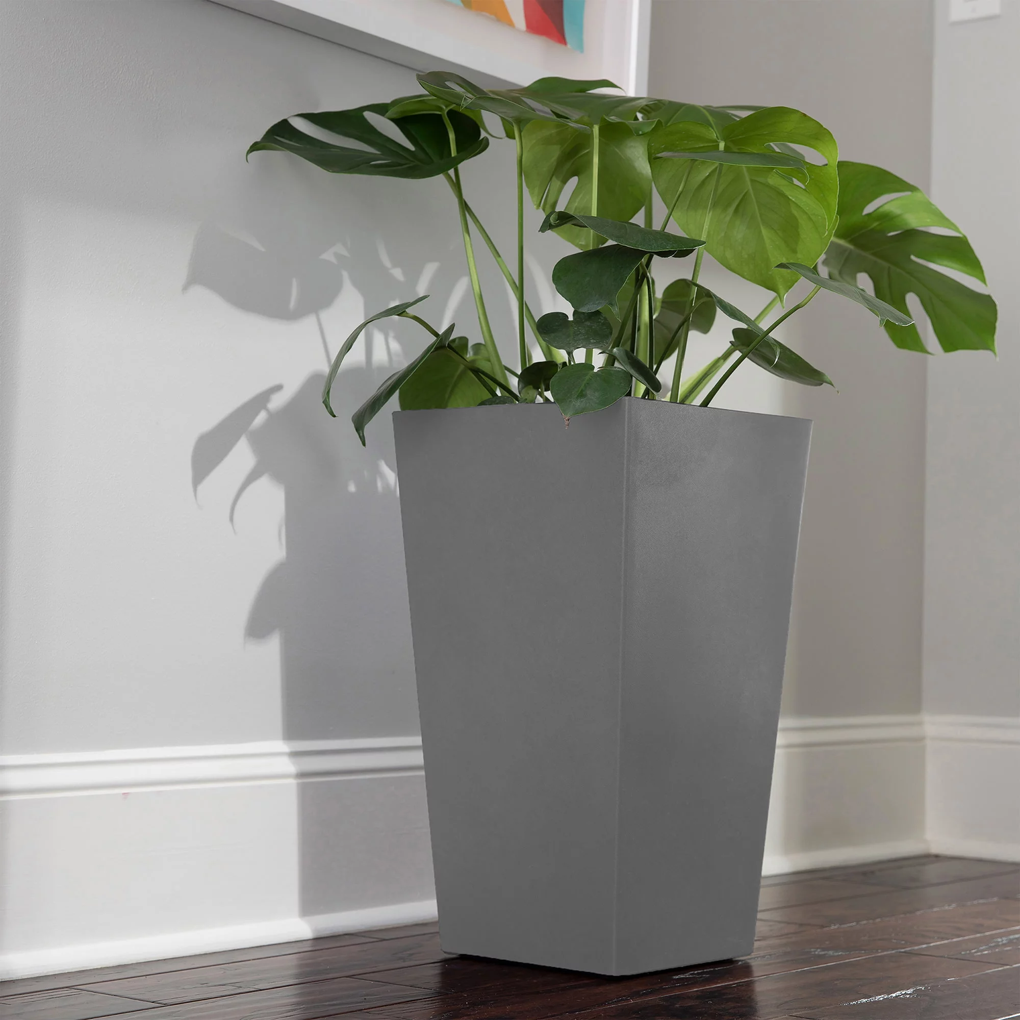 Bloem 20-in Tall Finley Tapered Square Planter - Cement Color - Matte Textured Finish, 100% Recycled Plastic Vertical Pot, for Indoor and Outdoor Use