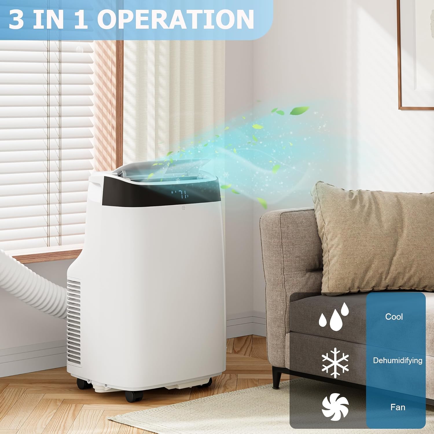 Portable Air Conditioner with 10000 BTU Cooling Power - Remote Control, 450 Sq. Ft Coverage, 3-in-1 Functions, Digital Display, Portable AC for Home or Office,White Air Conditioner.