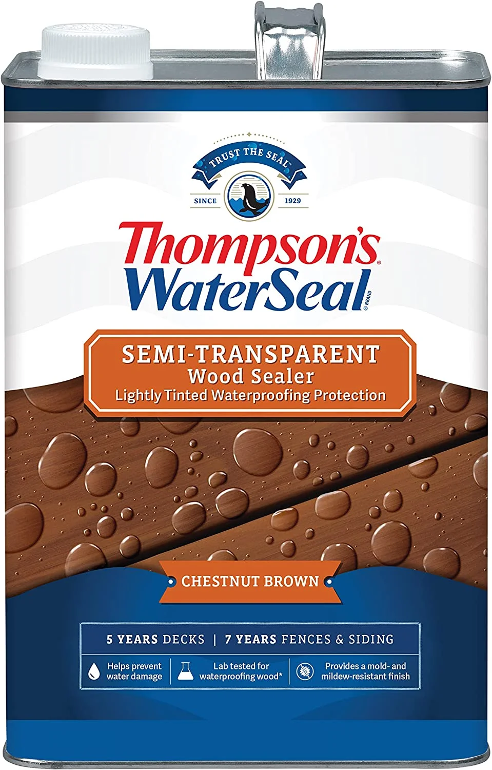 Thompson's WaterSeal Semi-Transparent Wood Sealer, Chestnut Brown, 1 Gallon