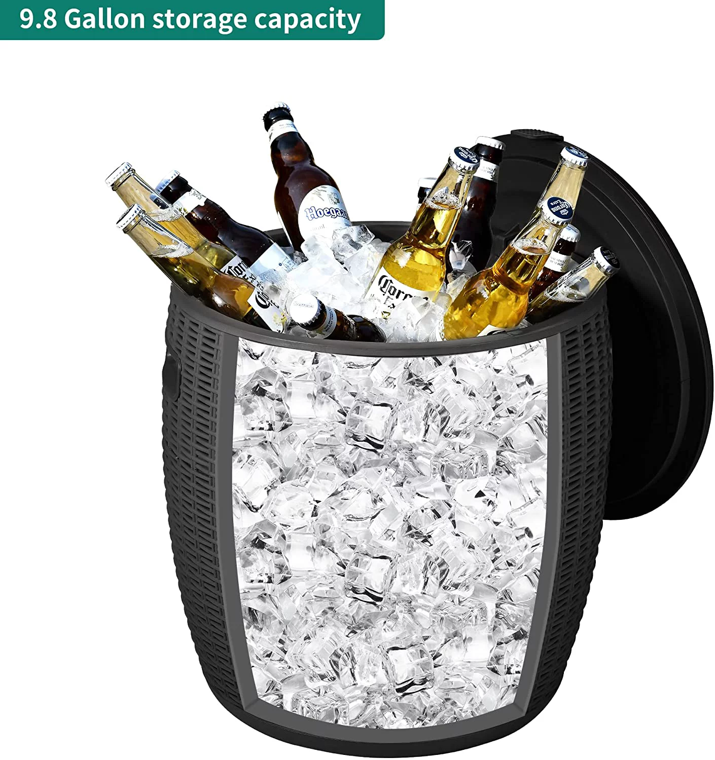 Dextrus Ice Cooler: Outdoor Patio Cool Bar & Hot Tub Side Table with 9.8 Gallon, 43-in-1 Ice Bucket, Beer & Wine Cooler for Picnic, Poolside and Backyard, Waterproof-Black